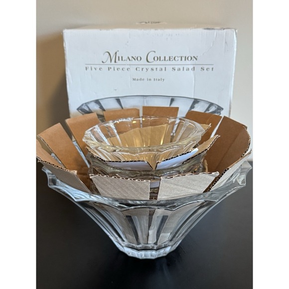 SHANNON Crystal by Godinger 5 Piece Salad Bowl Set – Made in Italy – New in Box - Picture 5 of 8